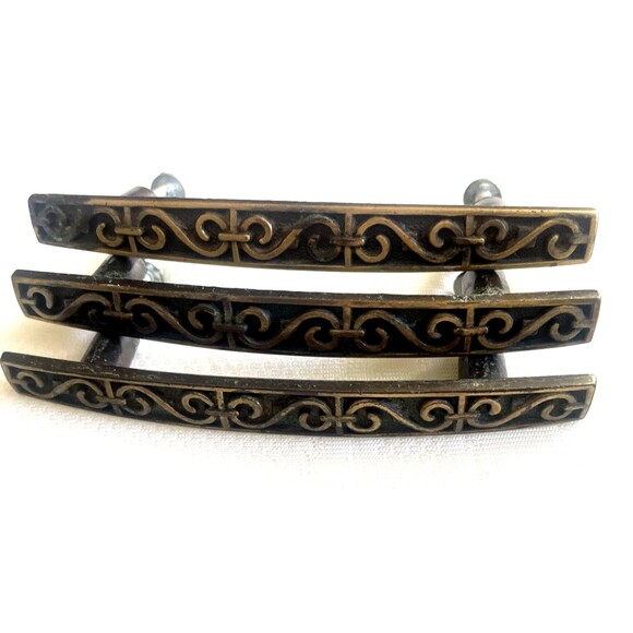 Mid Century Drawer Pulls 3" Bronze Gold Brass Set 3pcs Filigree Scrolls Handles - Picture 2 of 7